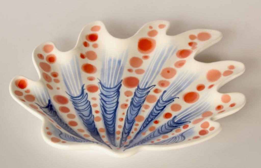 Large Blue & Coral Ceramic Shell Plate